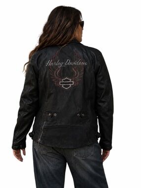 Harley Davidson Womens Medium Goatskin Leather Jacket Biker BikerCore Streetwear